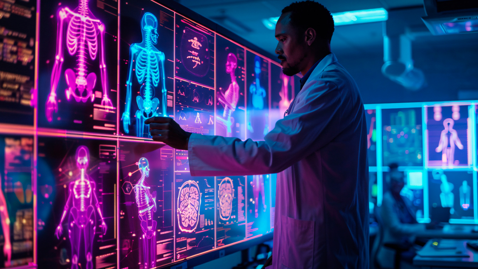 Técnico revisando pruebas de radiodiagnóstico
