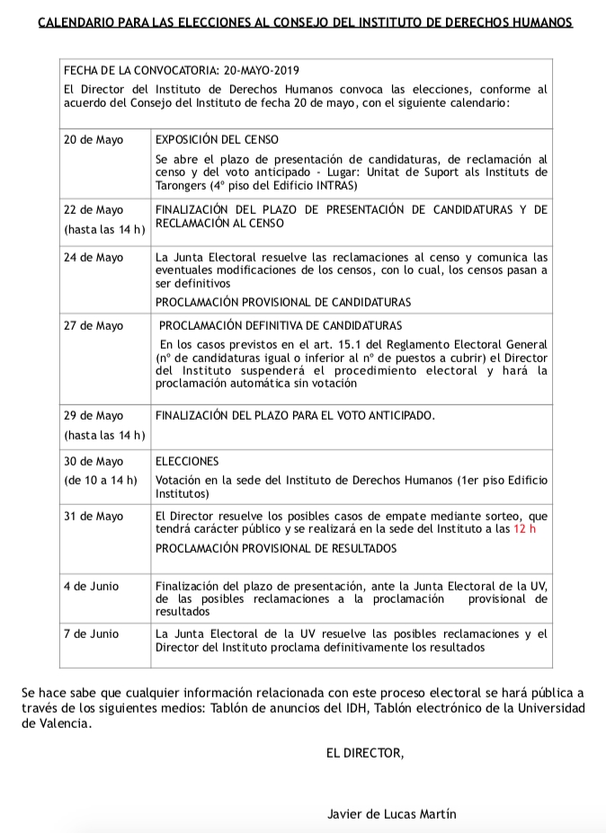 Calendario elecciones al consejo