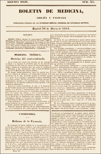 Portada del Boletín de Medicina, Cirugía y Farmacia