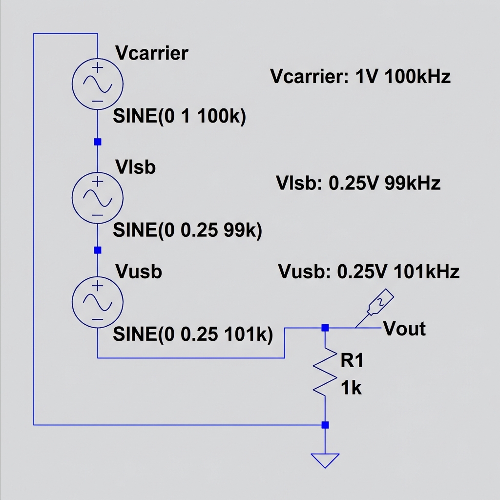 Esquema LTSpice AM 3 fuentes