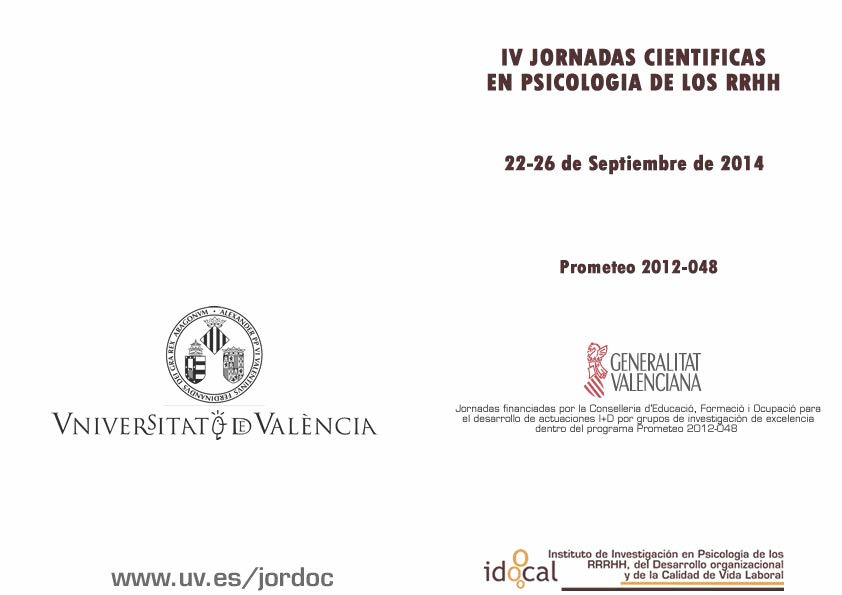 Programa de las III JORNADAS CIENTÍFICAS EN PSICOLOGIA DE LOS RECURSOS HUMANOS. FERNANDO PRIETO (1959-1998) 