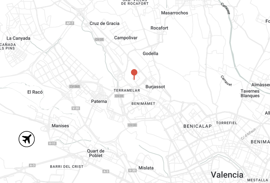 Mapa con la ubicación de la ETSE en Burjassot