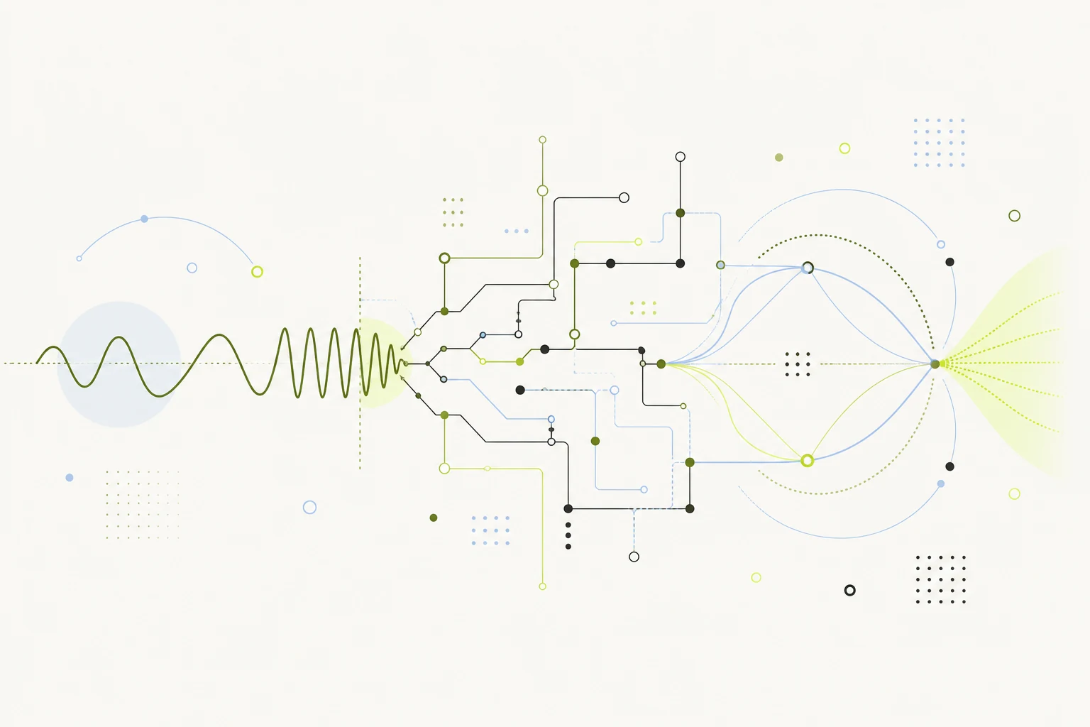 Abstract progression from a waveform to electronic and photonic paths.