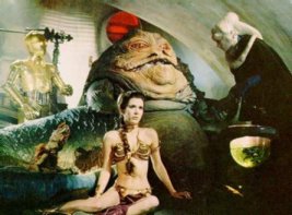 C3PO, Jabba the Hutt, Bib Fortuna and Princess Leia