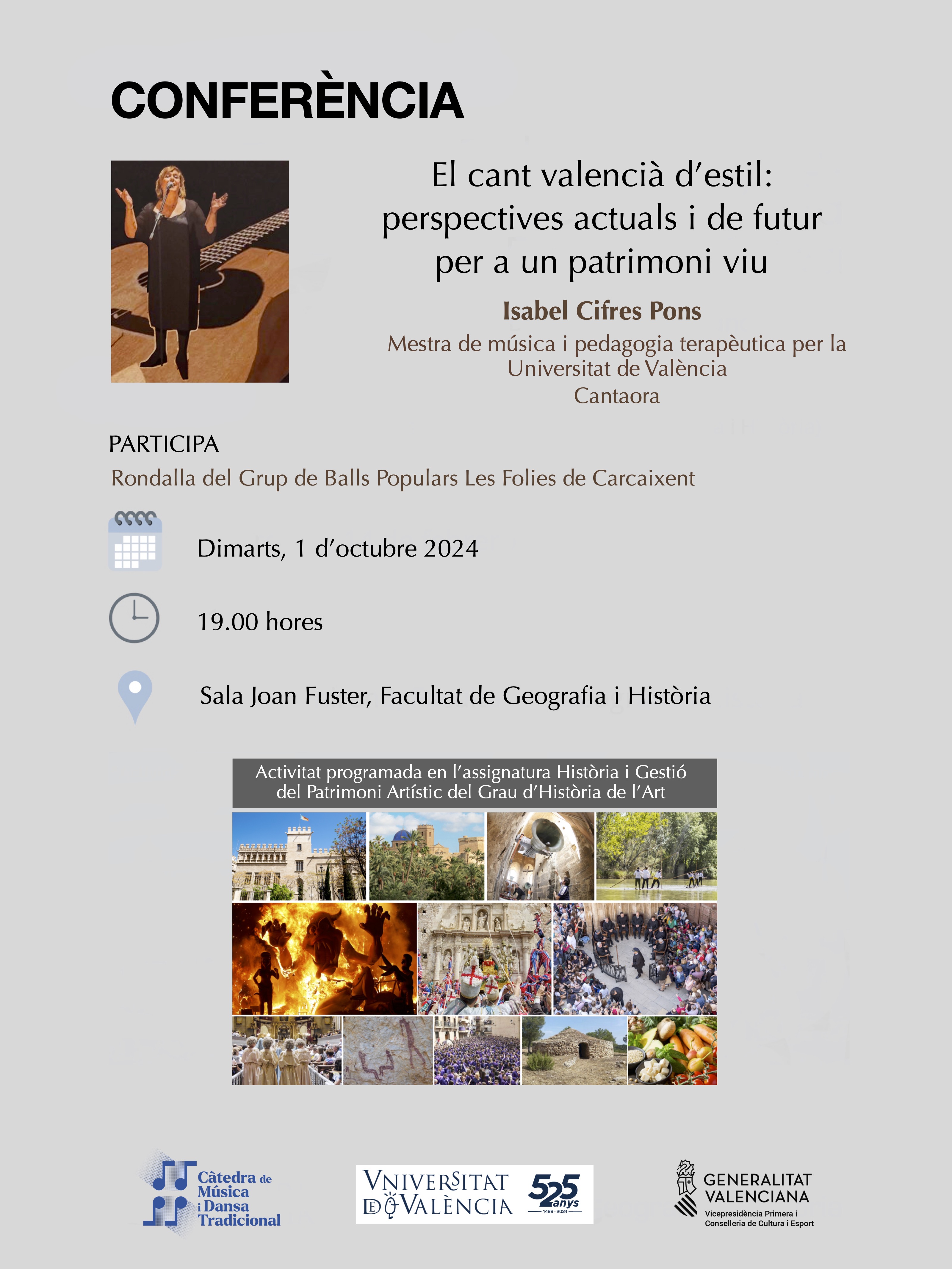 Cartell de la conferència. Càtedra Música i Dansa Tradicional UV