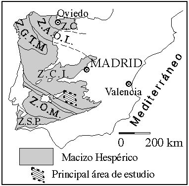 Esquema de la Península Ibérica y situación de la región estudiada