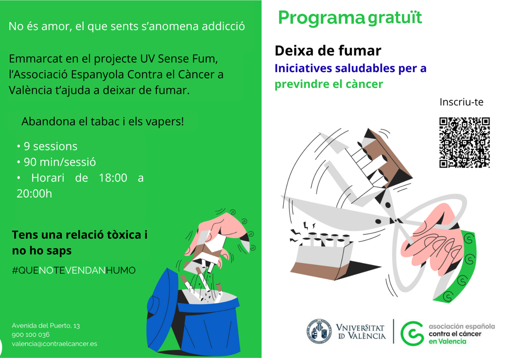 Fullet del programa per a deixar de fumar tabac i vapers