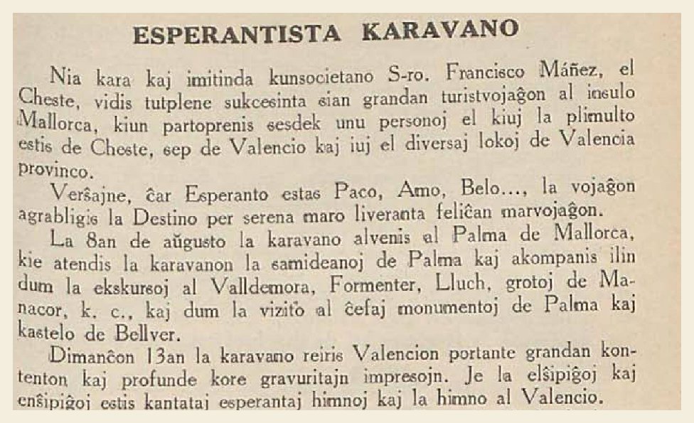 Crónica «Esperantista Karavano» en la Hispana Esperanto-Gazeto de septiembre-octubre de 1933