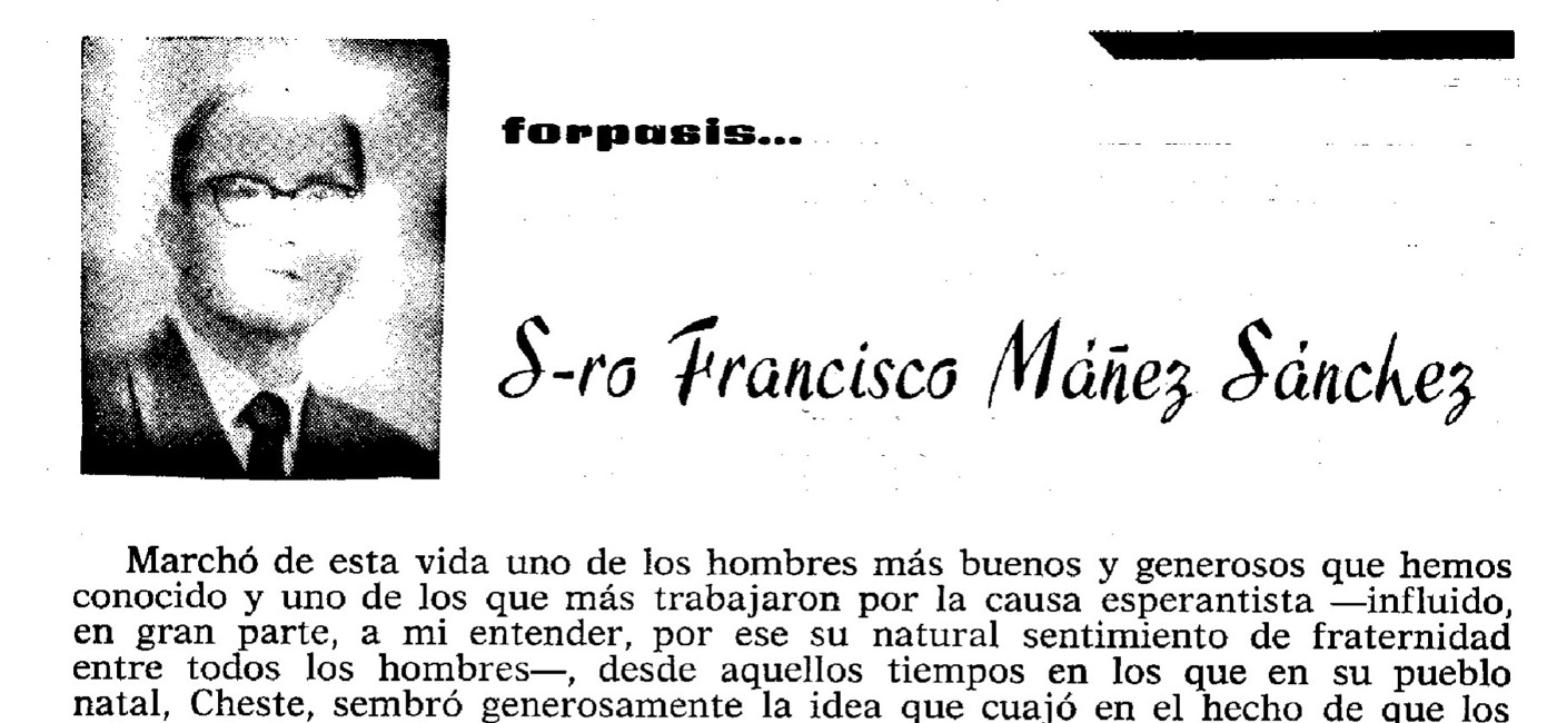 Cabecera de la necrológica con el retrato de Francisco Máñez y la palabra «forpasis»