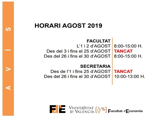 Horario verano Secretaría Facultat d'Economia