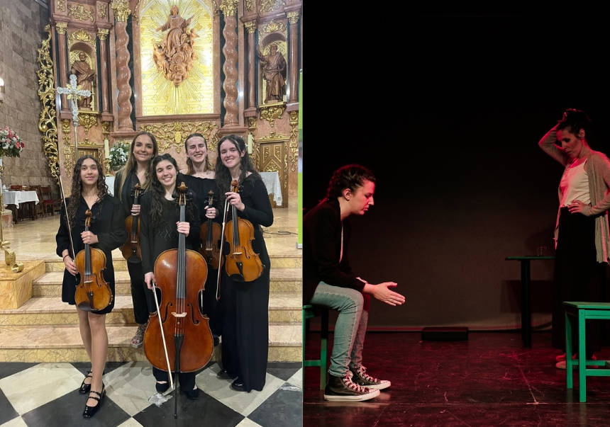 Quintet Vint Cordes (izquierda) y una escena de la obra 'Separata'.