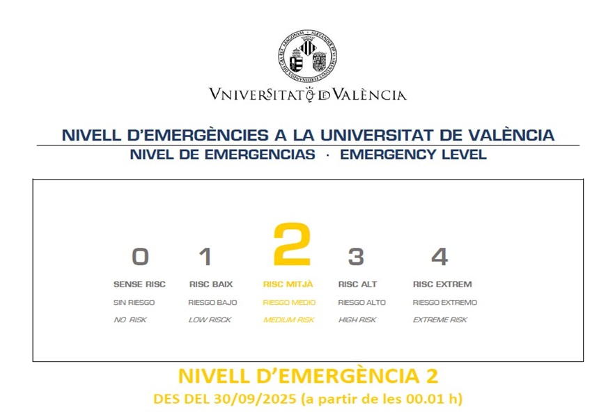 NIVELL D’EMERGÈNCIA 2: SUSPENSIÓ DE L'ACTIVITAT DOCENT PRESENCIAL  (a partir de les 00.01 h del 30/ 09/2025)