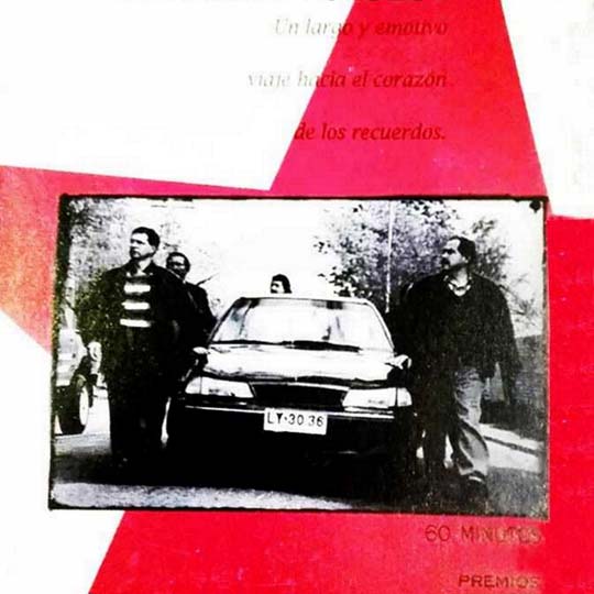 Poster detail. A car surrounded by men