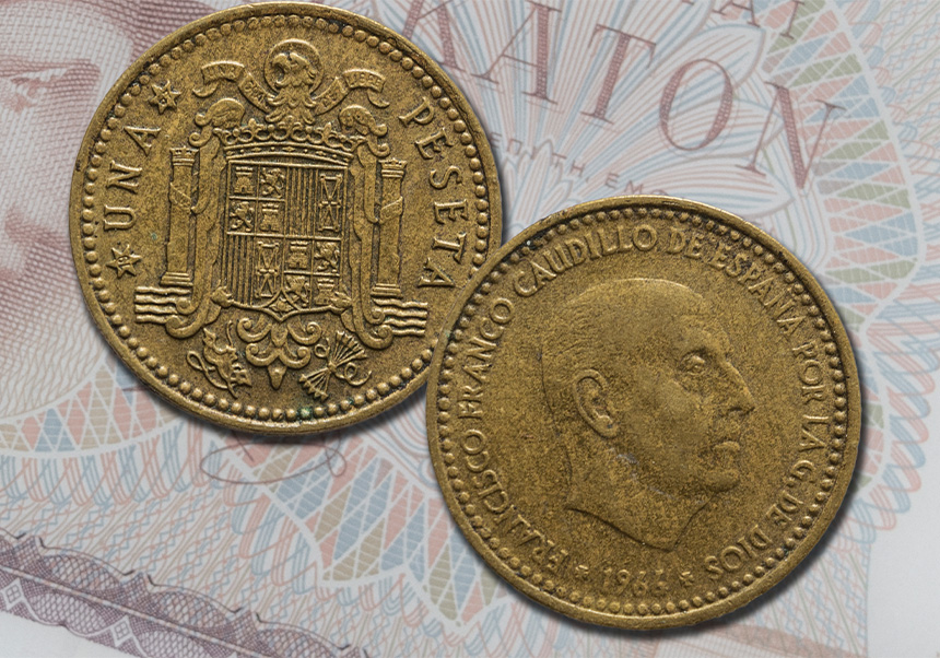 Antiga moneda espanyola d'1 pesseta, Francisco Franco.