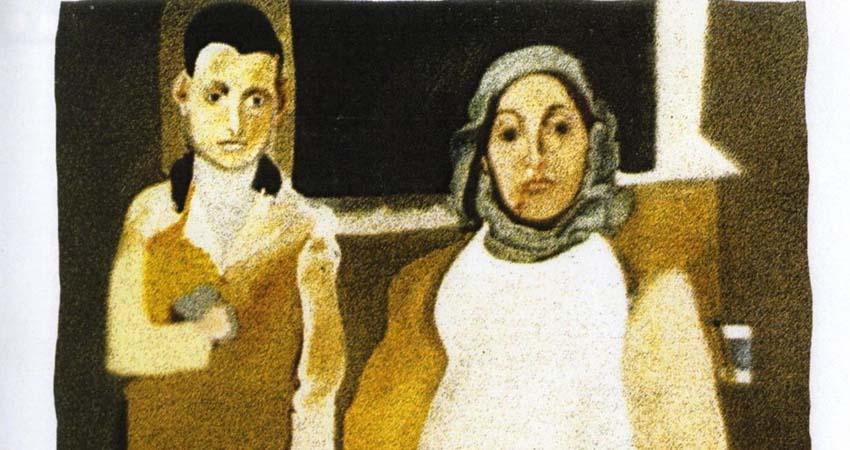 Detalle del cartel, dibujo de un hombre y una mujer