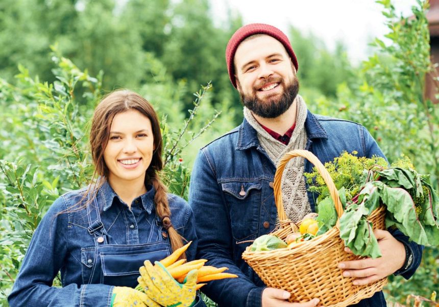 Two people in a field. Poster.
