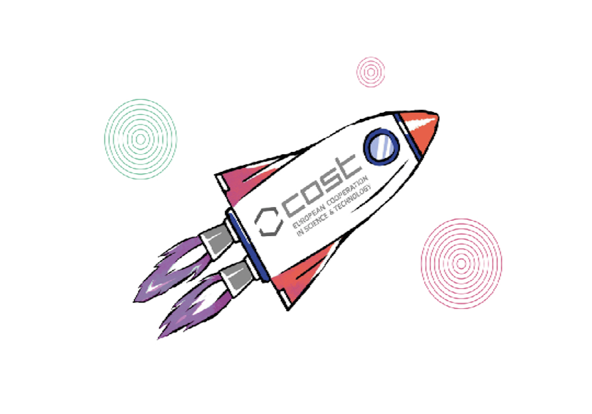 Cohet amb logo de COST