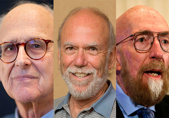 Rainer Weiss, Barry Barish i Kip Thorne.