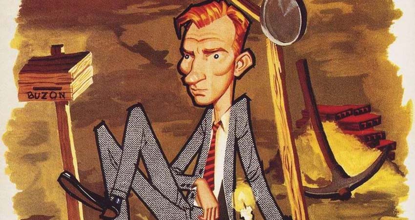 Detalle del cartel. Dibujo de un hombre sentado en el suelo