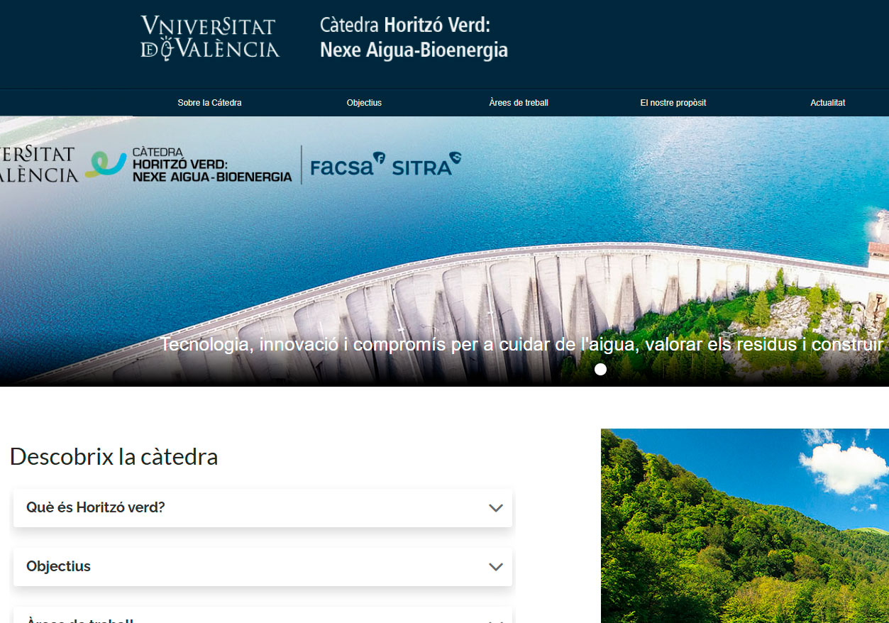 Captura de pantalla del nou web de la Càtedra Horitzó Verd