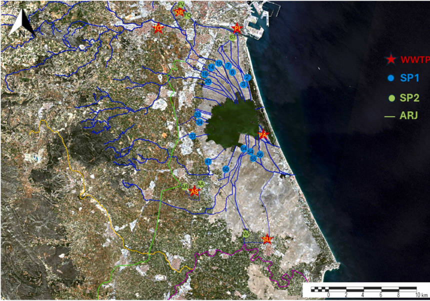 Mapa del sistema hidrográfico de la Albufera.