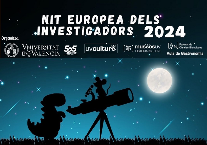 Cartell on es veu un dinosaure amb un telescopi