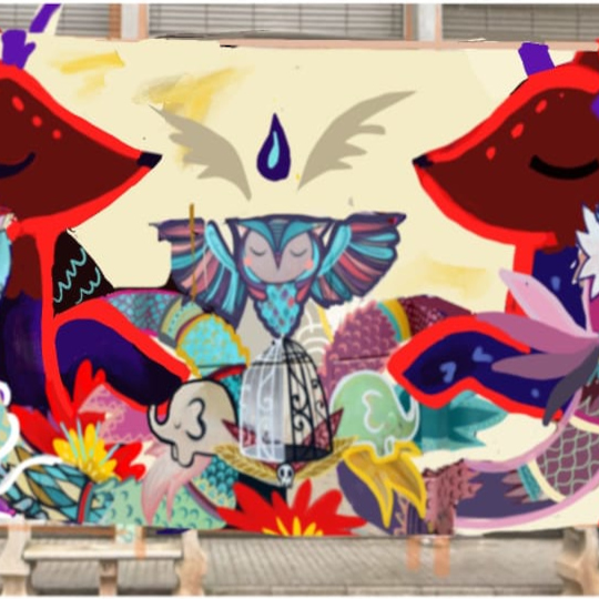 Mural con dibujos de animales