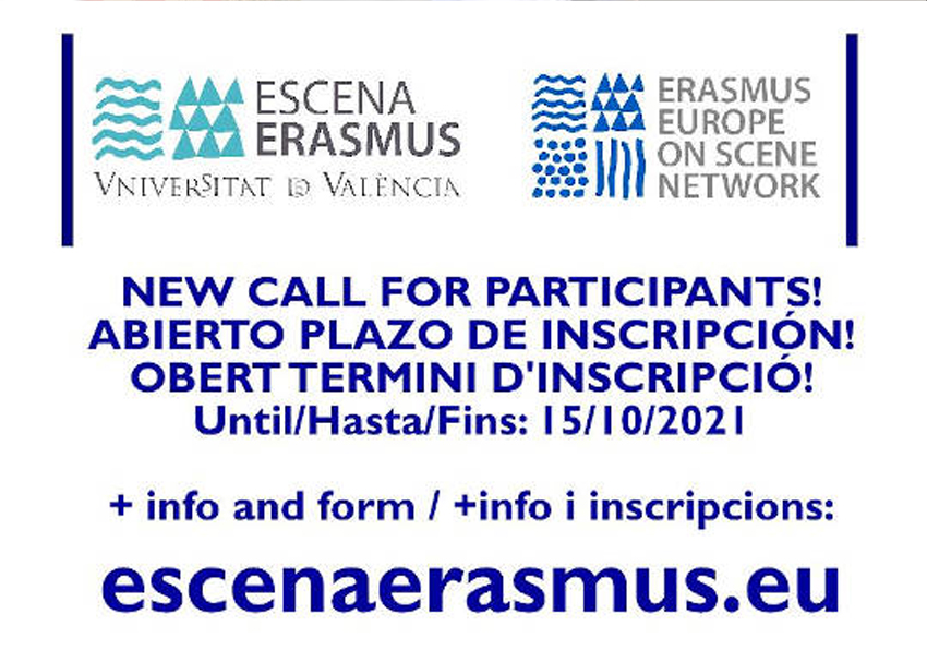 Cartel de la apertura de inscripciones para formar parte del proyecto Escena Erasmus 2021-2022.