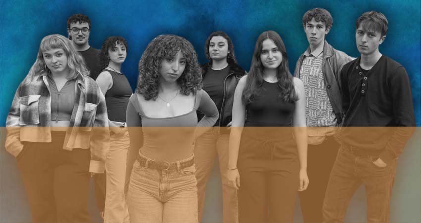 Eight young people on a stage