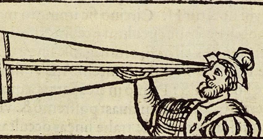 Drawing by Jeroni Munyós looking through a telescope