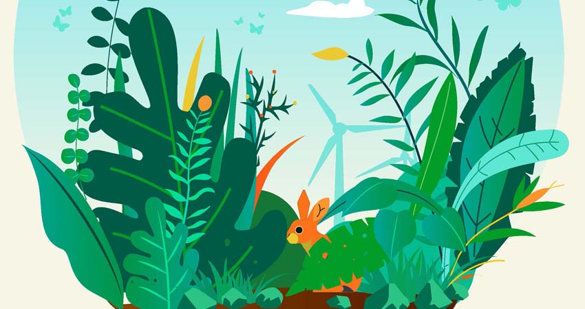 Detall del Cartell. Dibuix de vegetació i animals