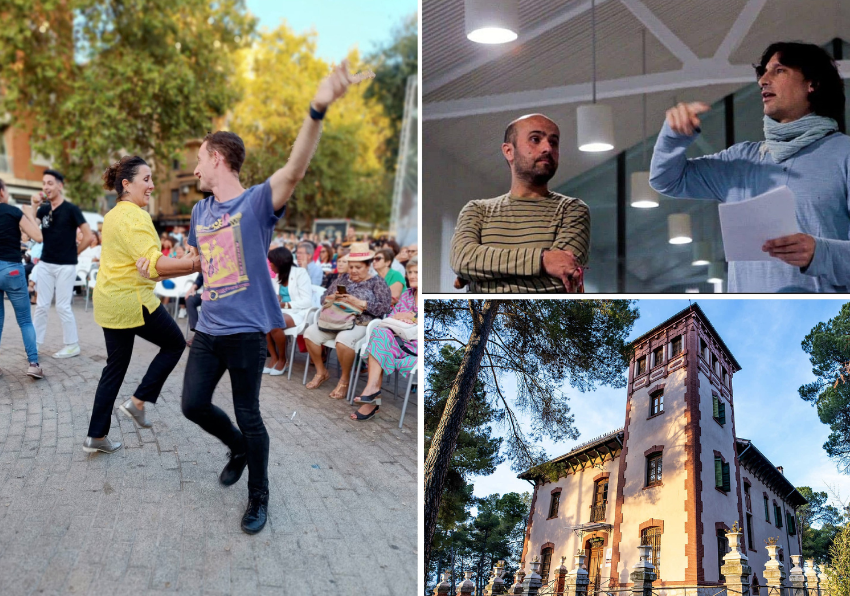 Personas bailando. Talleres en Banyeres de Mariola, organización de la Cátedra Música y Danza tradicional UV.