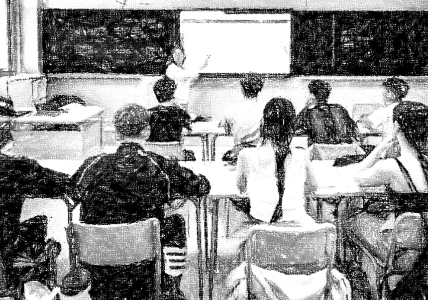 dibujo de personas dando clase