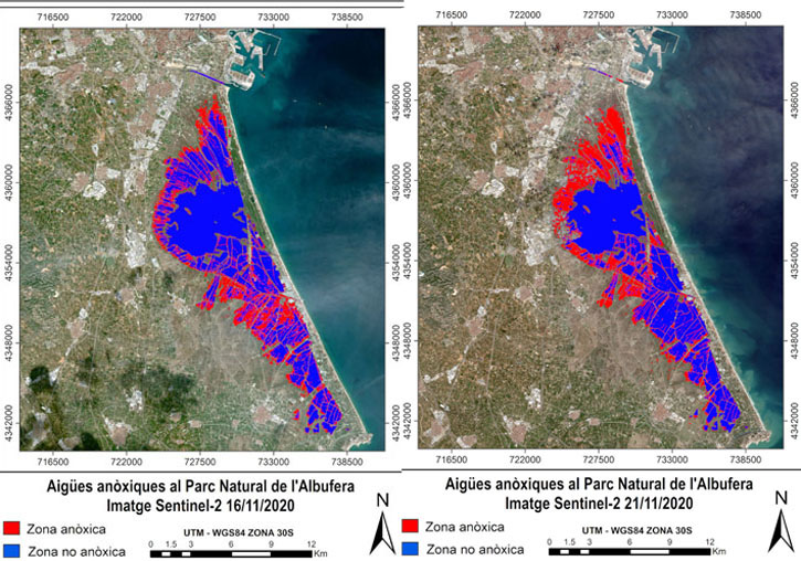 Evolució zones anòxiques (en color roig).