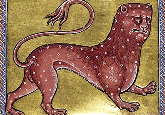 Imagen de un bestiario medieval (un leopardo mal dibujado)