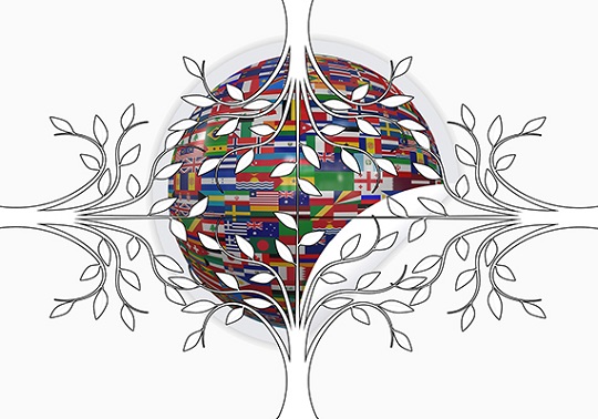 acuerdos de libre comercio. imagen de un planeta con banderas.