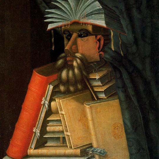 Drawing of a man made with books