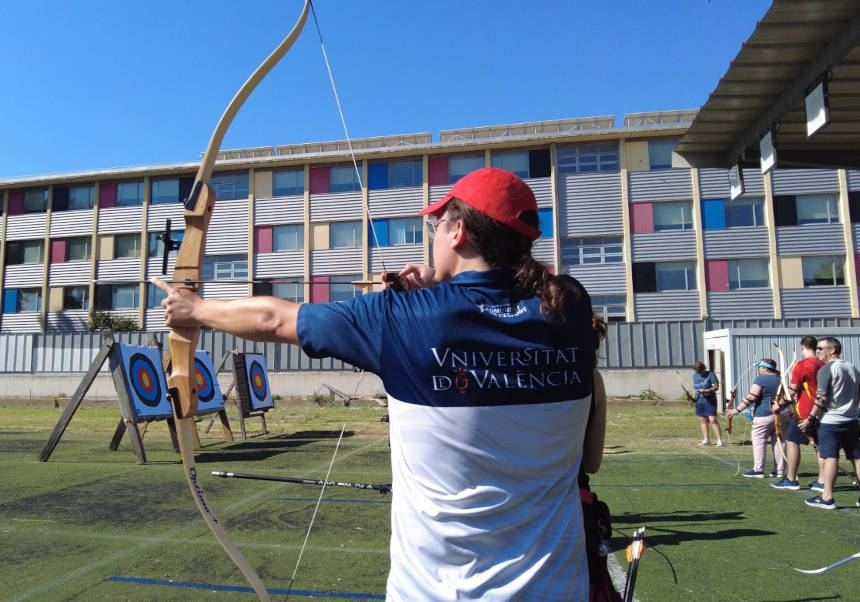 An archery shooter prepares herself in the last session of archery at the Tarongers Campus