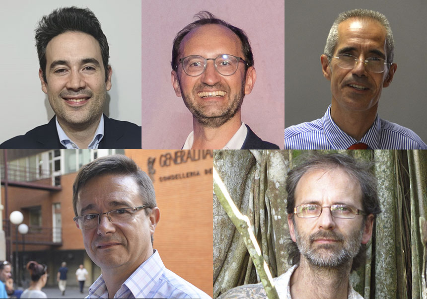 (D'esquerra a dreta) Dalt: Gustau Camps-Valls, Andrés Cervantes i Domingo Ribeiro. Baix: Juli G. Pausas i Francisco J. Barba.