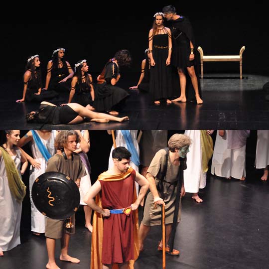 Grup d'actors i actrius actuant en l'escenari