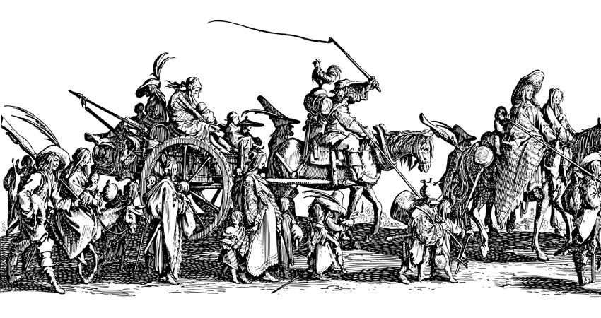 Drawing of people walking and in a car