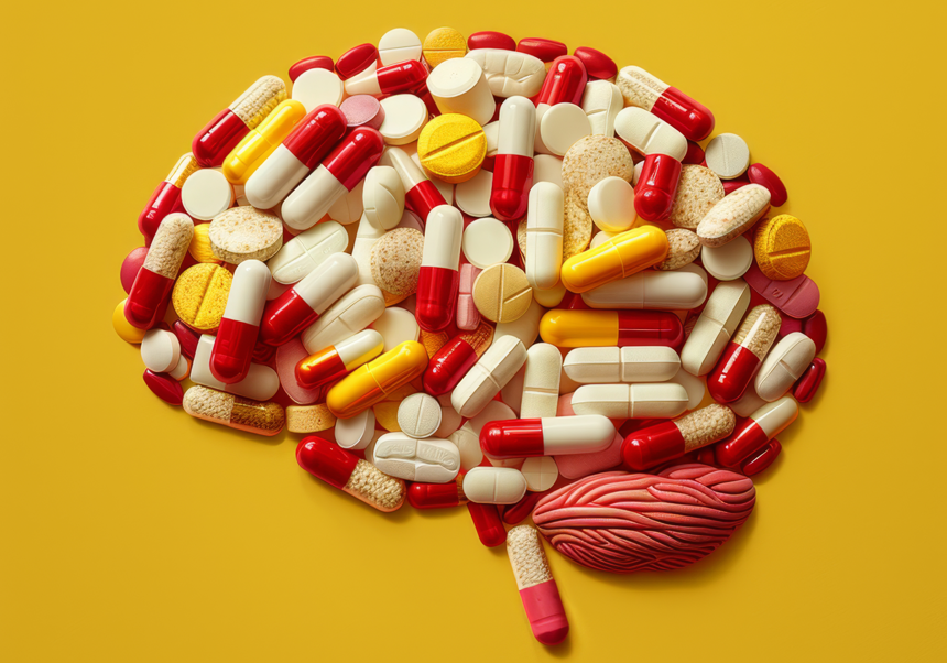Forma de cerebro formada con píldoras