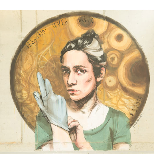 Il·lustració de dona posant-se un guant de làtex