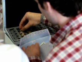 A young boy participates in an experiment of LINEEX.
