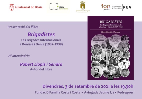 Invitación presentación 'Brigadistes. Les Brigades Internacionals a Benissa i Dénia'