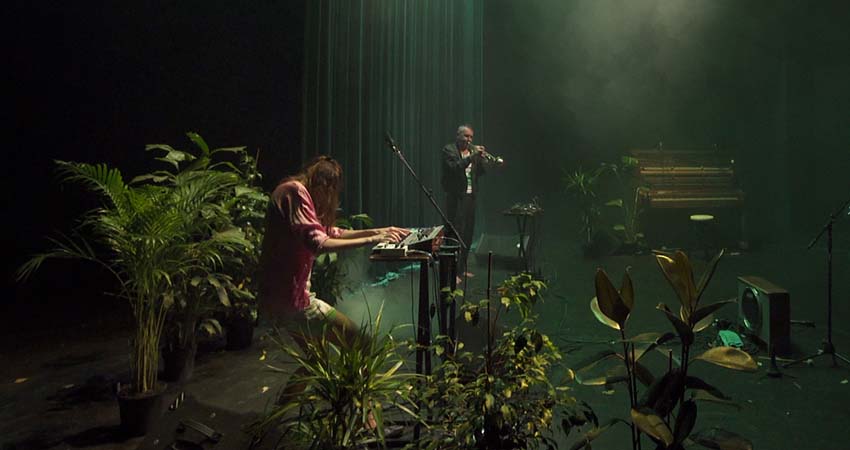 A man and a woman performing at a concert