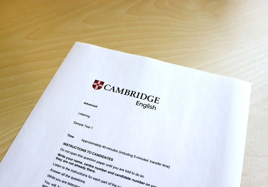 Photo of the front page of a Cambridge English exam.