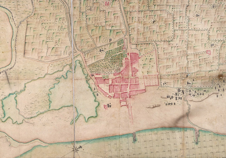 Parte del <i>Mapa de la situación y contornos del Grao de Valencia</i>, obra de Nicolás Bodin (1739). Font: Servicio Geográfico del Ejército, núm 178.