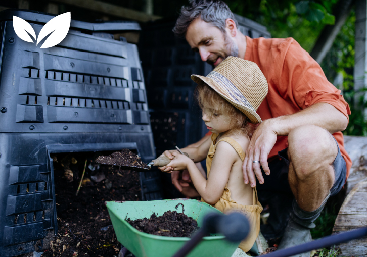 Pare i filla preparant compost