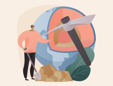 World with layers and a peak with rocks